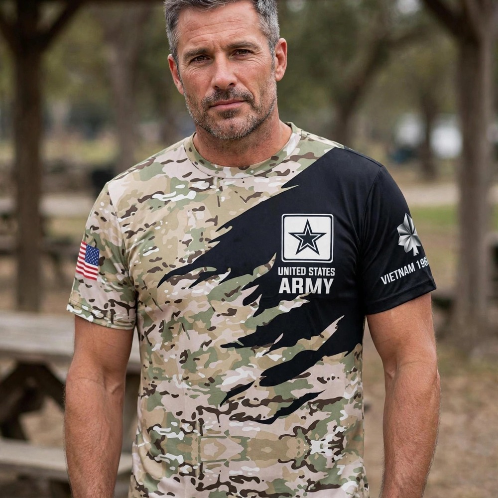 US Army Multicam Camo Graphic T Shirt Men's Size Medium Vietnam Veteran